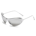 Y2K futuristic semi-rimless sunglasses in matte silver with a streamlined wrap design - Silver