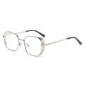 Steampunk silver metal polygon sunglasses with intricate mesh shields and clear lenses - Silver Frame Clear Lens (C09)