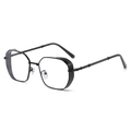Retro black polygonal metal sunglasses with mesh side shields and steampunk design - Black Frame Clear Lens (C10)