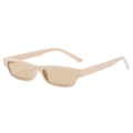 Retro narrow rectangular sunglasses with cream frame and light amber lenses MR2145 - Beige
