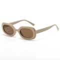 Vintage-Sonnenbrille mit ovalem, glänzendem beigem Rahmen und dunkelbraunen Gläsern - Khaki