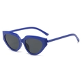 Retro small frame cat eye sunglasses in royal blue with dark grey lenses and wide temples - Blue Frame Grey Lens