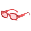 Chic red octagonal sunglasses with rhinestone embellishments and transparent pink lenses - C05 Red