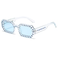 Retro small frame rhinestone sunglasses in jelly blue with blue crystal accents - C06 Blue
