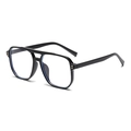 Lunettes aviateur noires classiques avec verres transparents, double pont et rivets dorés - Noir (Anti-Lumière Bleue) (C12)