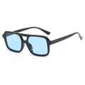 Retro-Sonnenbrille mit schwarzem Doppelsteg-Rahmen und hellblau getönten Gläsern - Schwarzer Rahmen Blaue Linsen (C04)