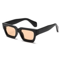 Retro thick square frame sunglasses with matte black finish and orange tinted lenses - Matte Black Frame Light Tea Lens (C02)