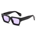 Retro thick-frame square sunglasses with black marble texture and translucent purple lenses - Black Frame Light Purple Lens (C04)