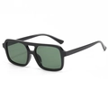 Retro pilot style square frame sunglasses with double bridge and dark green lenses - Black Frame Green Lens(C05)