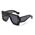 Chic oversized square black frame sunglasses with wide temples and golden rivet accents - Black Frame Grey Lens