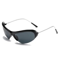 Y2K half-frame sunglasses with glossy black frame and sleek silver metal temples - Black