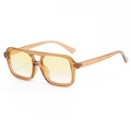 Retro square sunglasses with amber tortoiseshell frame and yellow tinted lenses - Champagne (C09)