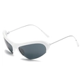 Y2K wraparound sunglasses with white frame, dark lenses and silver metal temples - White Frame Gray