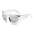 Gafas de sol Y2K futuristas con montura gruesa de metal plateado y diseño aerodinámico - Plata Brillante (C03)