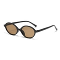 Retro oval sunglasses with black polished frames and brown tinted lenses for stylish UV protection - Black Frame Tea Lens (C05)