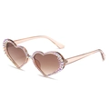 Pink heart-shaped sunglasses with iridescent rhinestones and brown gradient lenses - Brown