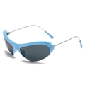 Lunettes de soleil Y2K bleu clair demi-cerclées avec branches en métal et verres noirs - Monture Bleue Verres Gris