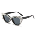 Fashion cat eye sunglasses for women with luxury sparkling rhinestone studs - White Diamond (C05)