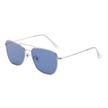 Gafas de sol aviador clásicas con montura de metal plateado y lentes azul oscuro - Montura de Plata Lente Azul