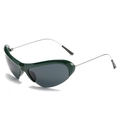 Lunettes de soleil Y2K demi-monture vert foncé avec fines branches en métal argenté - Monture Vert Foncé Grise