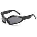 Y2K wraparound sports sunglasses with black glossy frame and dark grey lenses - Black Frame Gray Lens