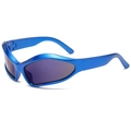 Futuristic Y2K sports sunglasses with bright blue streamlined frame and purple lenses - Blue Frame Blue Lens