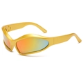 Futuristic Y2K sport sunglasses with golden frame and iridescent gradient lenses - Gold Frame Red Mirror Lens