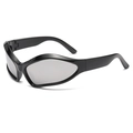 Y2K sporty black wrap around sunglasses with futuristic curved frame and grey lenses - Black Frame Silver Mirror Lens