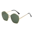 Polygon gold metal sunglasses with dark green lenses and retro oversized frame style - Gold Frame Dark Green Lens