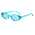 Vintage small oval sunglasses with translucent green frames and blue lenses - Blue
