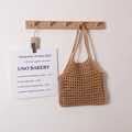 Bolso de mano de cuerda de algodón con diseño calado de nido de abeja para playa y verano - Café (Con Bolsa Interior)