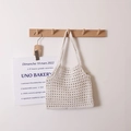 Bolso de mano calado de algodón tejido en blanco crema para vacaciones de playa - Beige (Con Bolsa Interior)