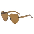 Brown rimless heart shaped sunglasses with matching translucent temple arms - C02 Tea
