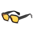 Retro thick black frame sunglasses with orange hexagonal lenses for a vintage style - Black Frame Yellow Lens