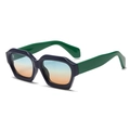 Occhiali da sole retrò con montatura blu poligonale e stanghette verde neon vista 45 gradi - Montatura Blu Scuro Asta Verde