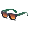 Retro thick square sunglasses with dark blue frame, green temples and orange lenses - Deep Blue Frame Contrast Green Temples (C05)