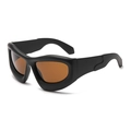 Chic Y2K chunky frame wrap sunglasses with matte black frames and amber lenses - Brown (C07)