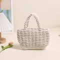 Bolso de mano minimalista de cuerda de algodón trenzado blanco con textura en V de playa - Blanco Roto