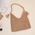 Borsa a tracolla in cotone all'uncinetto con nappe e ricamo traforato per spiaggia - Con Interno / caffè