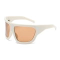 Futuristic oversized shield sunglasses with white chunky frames and light brown lenses - Beige