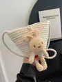 Borsa a tracolla in cotone intrecciato con coniglietto e chiusura con perla - Coniglio di Cotone Bianco