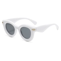 Vintage oval white sunglasses with thick frames and golden metal rivet accents - White Frame Gray Lens
