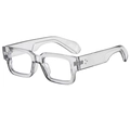 Modern thick rectangular clear frame sunglasses with metal rivet details and UV protection - Regular / Trans Gray Frame Clear Lens