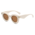 Vintage chunky cream white sunglasses with oval frames and brown tinted lenses - Beige Frame Tea Lens