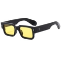 Retro square sunglasses with thick black frames, yellow lenses, and silver arrow rivets - Regular / Black Frame Yellow Lens
