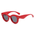 Vintage cat eye sunglasses with thick red frames and gold metal accents for women - Red Frame Grey Lens