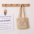 Borsa a spalla minimalista in rafia beige con motivo traforato all'uncinetto per la spiaggia - Stile Rafia a Triangolo Svuotato Con Tasca Interna