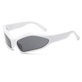Y2K sporty wrap-around sunglasses featuring a thick white frame and dark grey lenses - White Frame Grey Lens