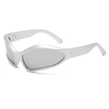 Y2K sporty silver sunglasses with streamlined matte frame and light grey lenses - Silver Frame Silver Mirror Lens