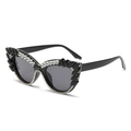 Occhiali da sole cat-eye con montatura nera e strass di cristallo per le donne - Diamante Nero (C01)